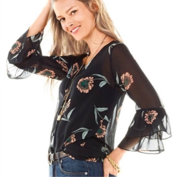 CAbi La Di Da Black Floral Chiffon Blouse Style - Picture 6 of 6